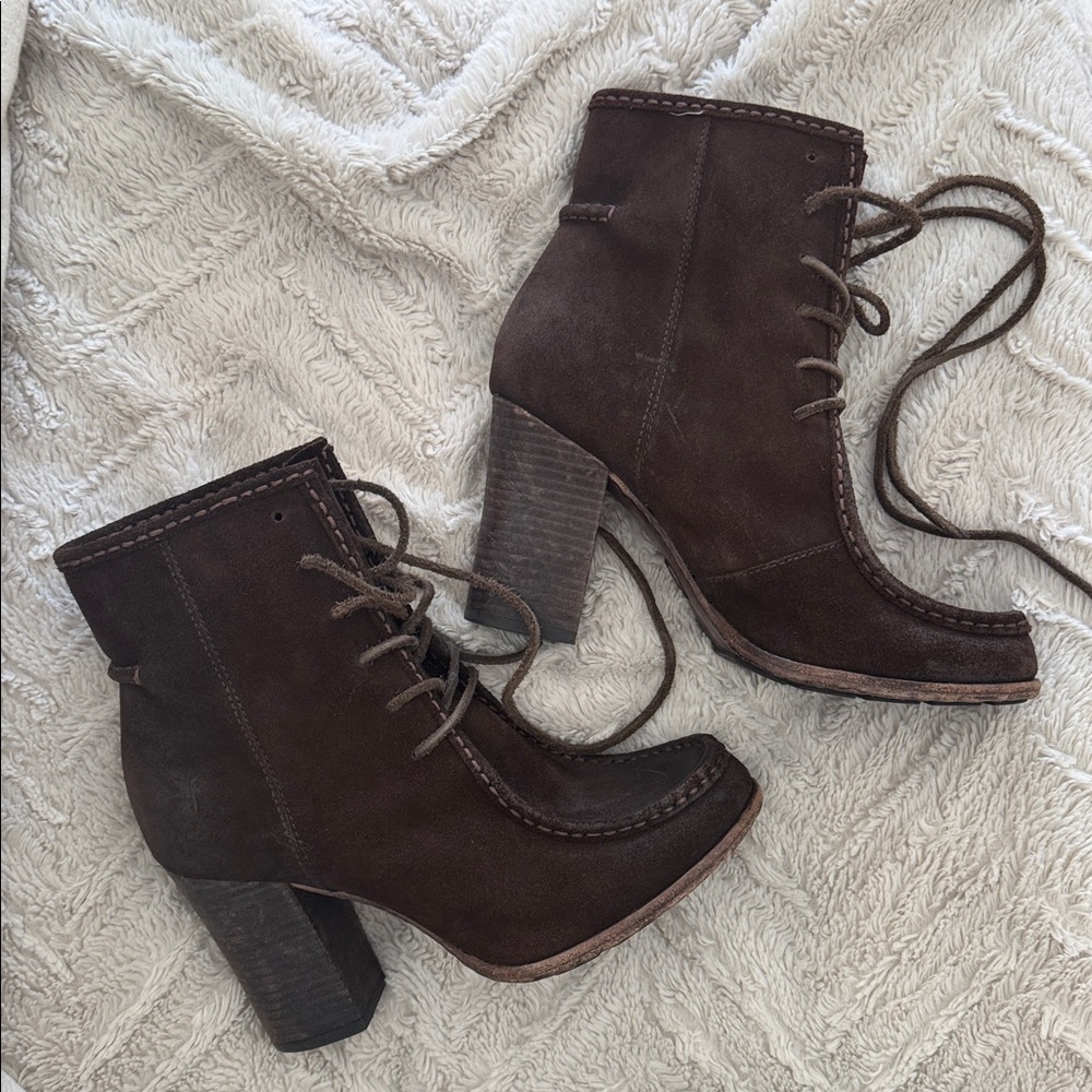 Frye Parker Moc Ankle Charcoal Oiled Suede Boots Booties 8 - Picture 5 of 8